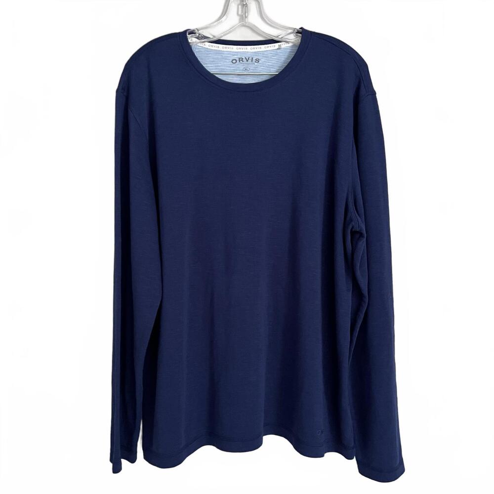 Orvis Men’s XL Long Sleeve Navy Crewneck Pullover Classic Collection Rayon Blend